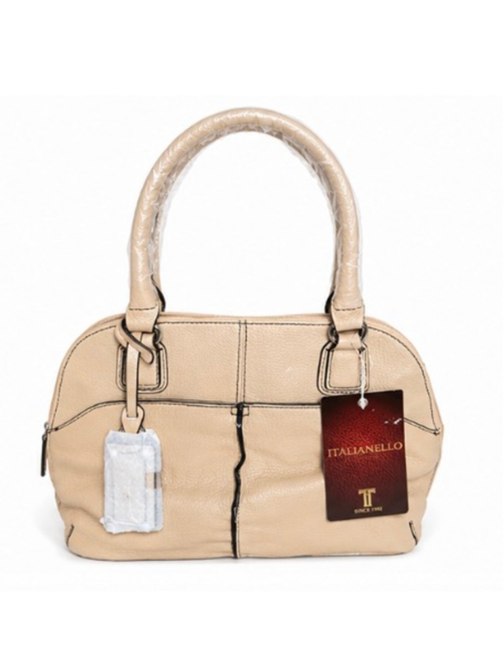 NWT Tignanello Beige Satchel with Black Stitching